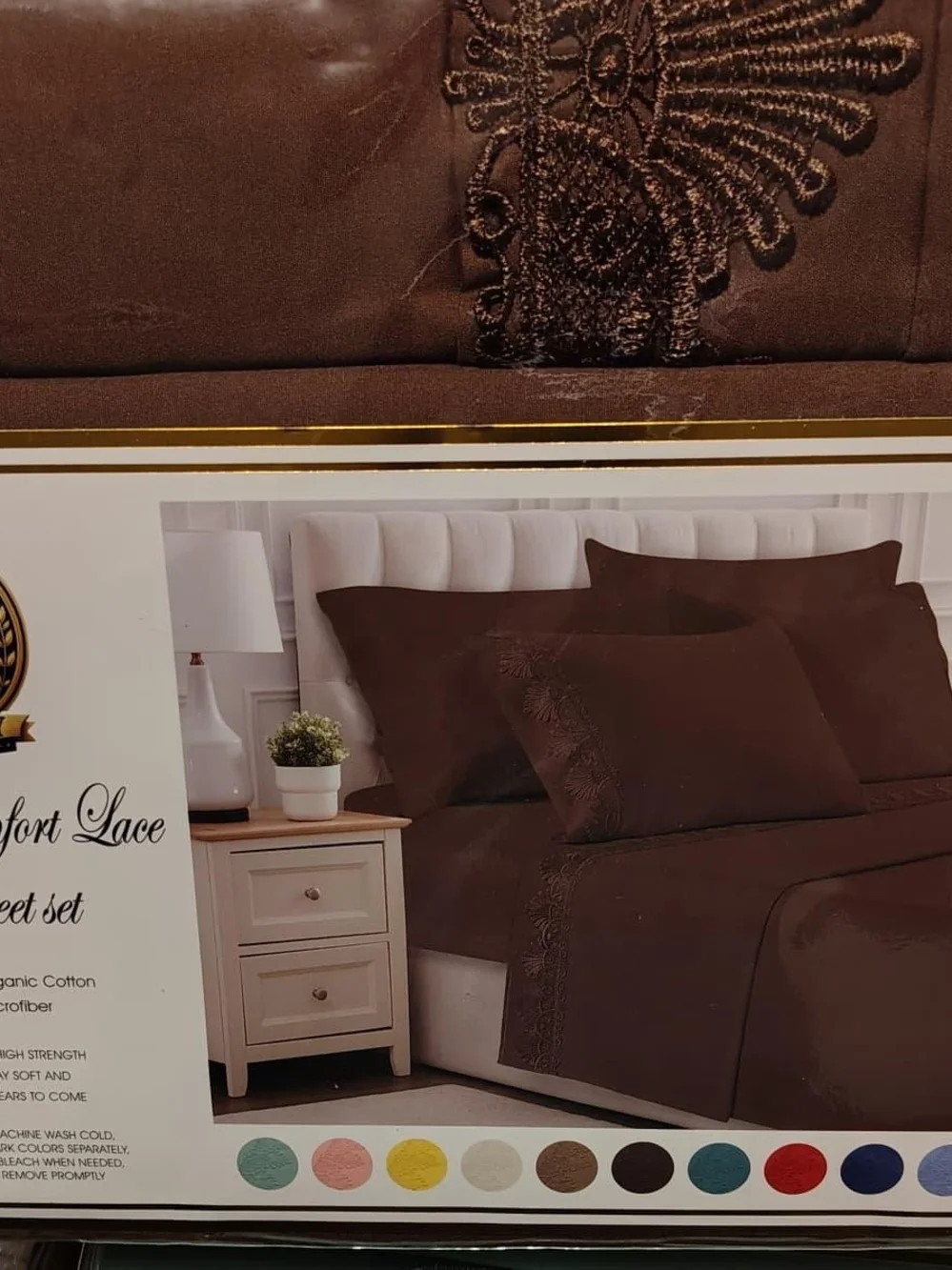 Brown Lace Embroidered Bedding Sheet Set